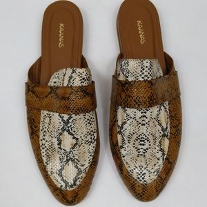 KAANAS Women's Milan Loafer Mules In Honey Snake US 9